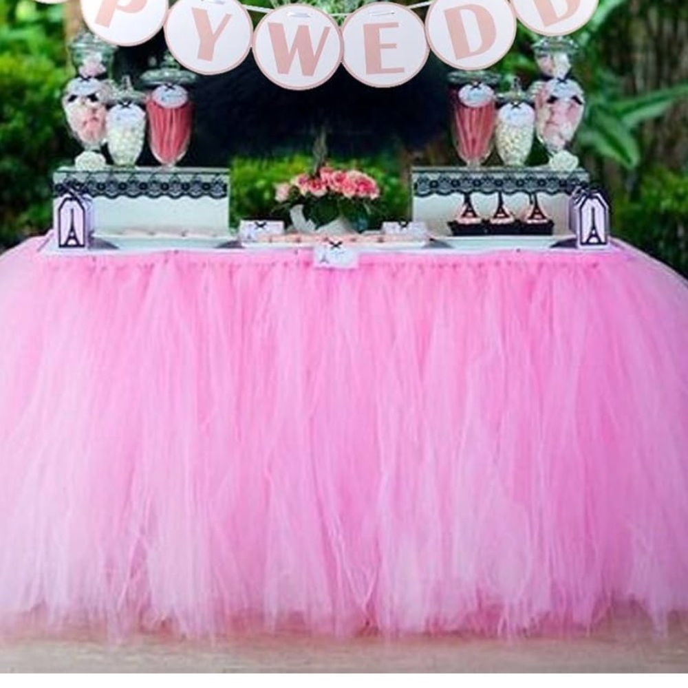 Elegant Pink Tulle Table Skirt for Celebrations